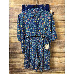 Vintage 90s Golden Wings 3 Piece Outfit 20W Shorts Shirt Pants‎ Blue Floral NWT